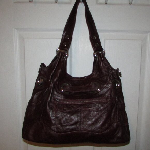 Leather Red Wine Grommeted Handbag - NEW - Picture 8 of 14
